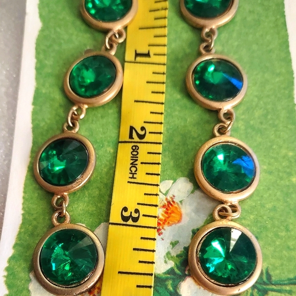 Green Rhinestone Dangle Vintage Earrings - Picture 14 of 14